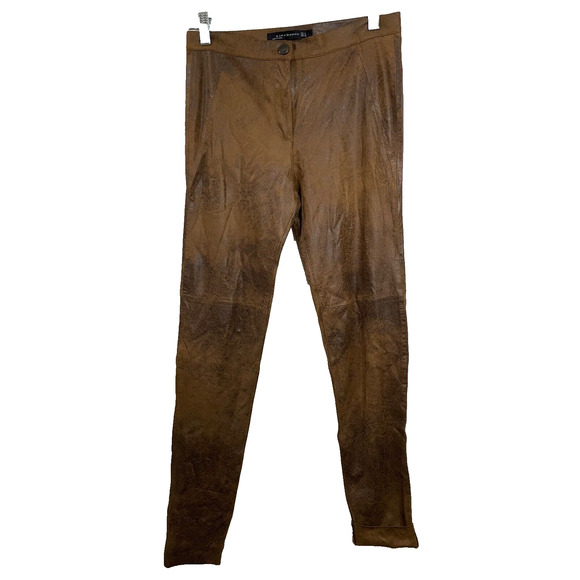 NWT -Zara Women's Skinny Faux Suede Leather Stretch Pants, Brown - Size S - Picture 4 of 16